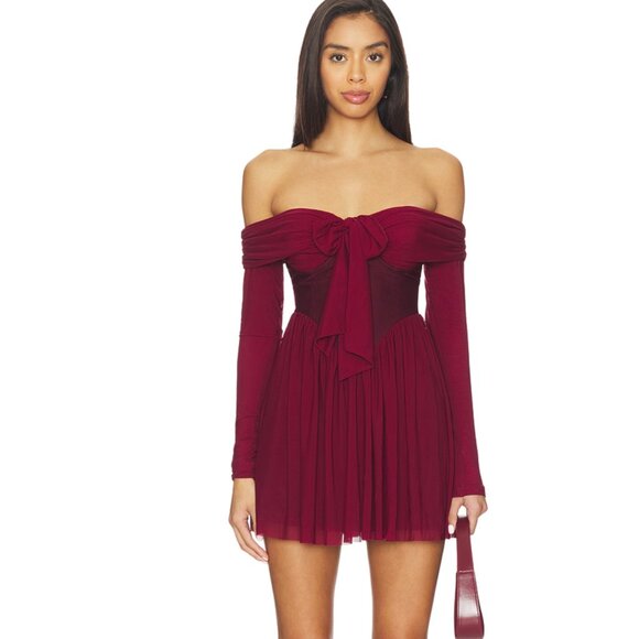 More To Come Dresses & Skirts - NEW MORE TO COME Kristiana Mini Dress Plum Red Purple Long Sleeve Cold Shoulder
